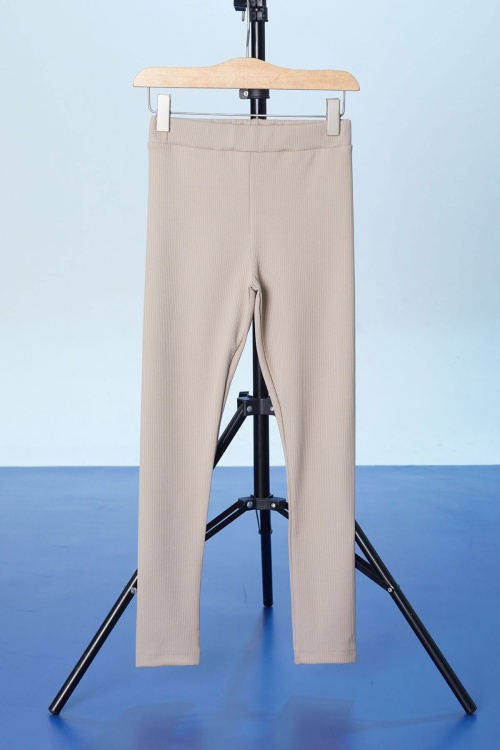 Bej Fitilli Lastikli Bel Kız Çocuk Düz Tayt 18294