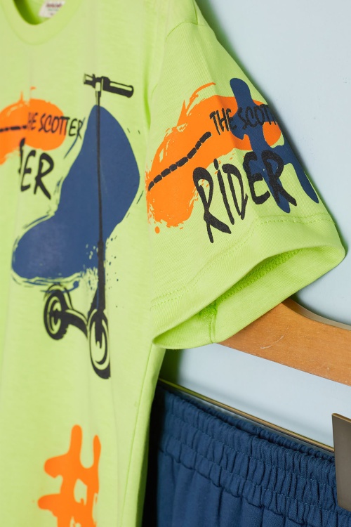 Erkek Çocuk Yeşil Rider Baskılı Tişörtlü Şortlu Takım 18598