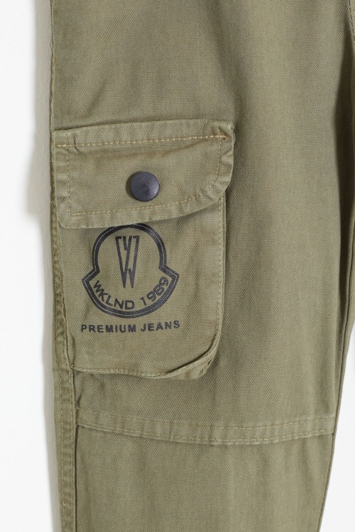 Haki Kargo Cepli Beli Lastikli Erkek Çocuk Jean Pantolon 18407