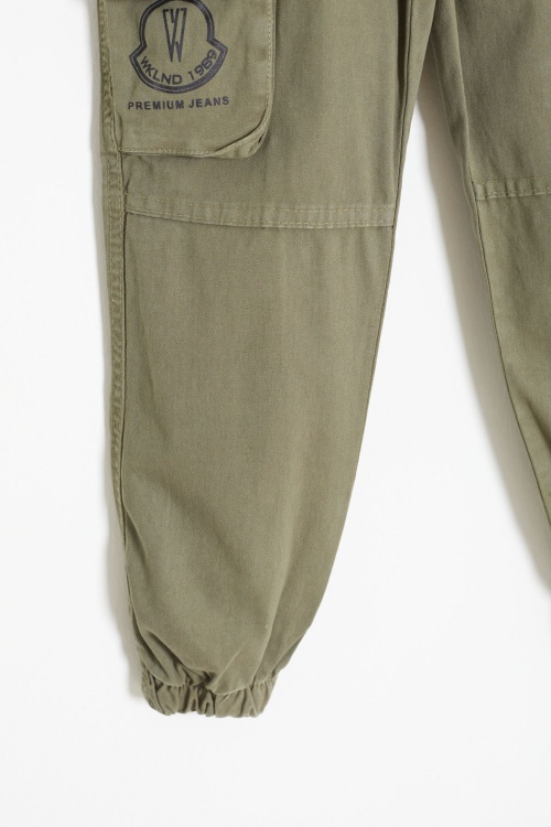 Haki Kargo Cepli Beli Lastikli Erkek Çocuk Jean Pantolon 18407