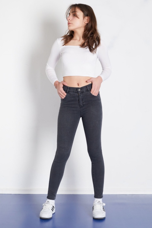 Koyu Gri Likralı Kız Çocuk Basic Jean Pantolon 17759