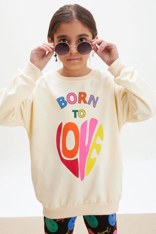 Krem Uzun Kollu Gülen Yüz İspanyol Paça Pantolonlu Takım 17929