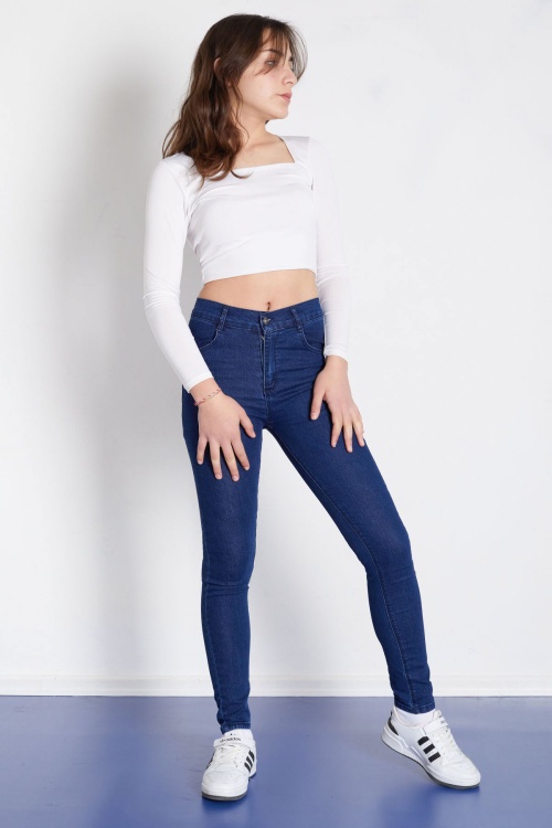 Lacivert Beli Lastikli Kız Çocuk Jean Pantolon 17760