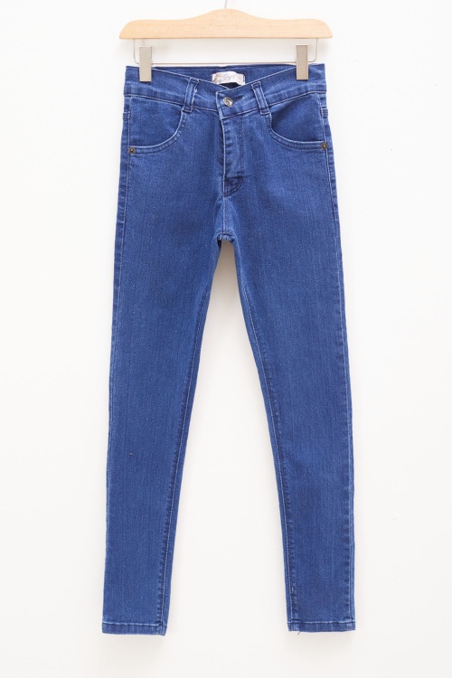 Lacivert Dar Paça Ayarlanabilir Bel Kız Çocuk Jean Pantolon 17748