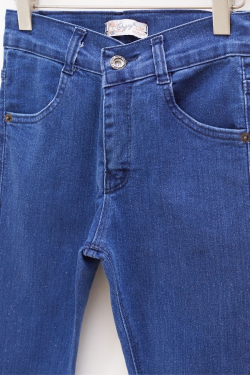 Lacivert Dar Paça Ayarlanabilir Bel Kız Çocuk Jean Pantolon 17748