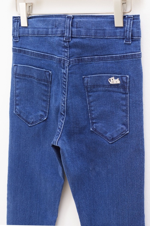 Lacivert Dar Paça Ayarlanabilir Bel Kız Çocuk Jean Pantolon 17748