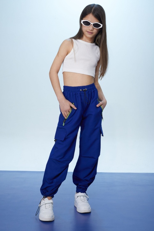 Lacivert Fermuar Cepli Kız Çocuk Paraşüt Pantolon 18423