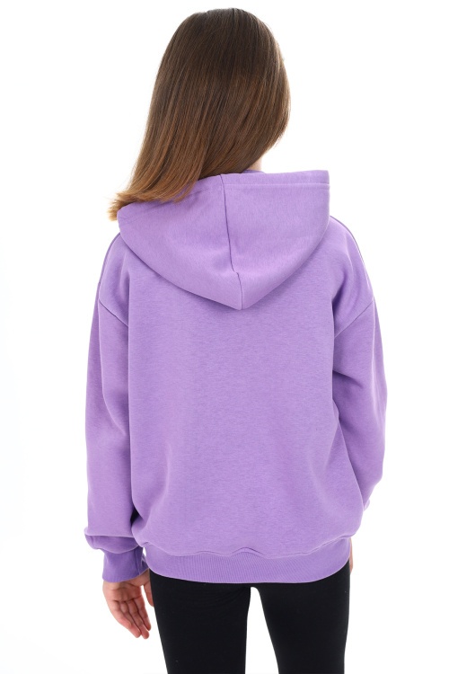 Mor Pengai Yazı Baskı Polarlı Kız Çocuk Sweatshirt 18327