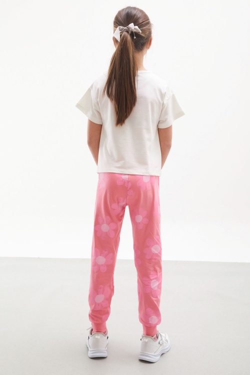 Pembe Balerin Baskılı Simli Tişörtlü Kız Çocuk Takım 18017