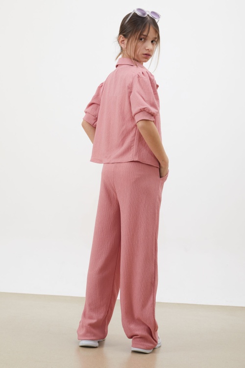 Pembe Croplu Gömlekli Kız Çocuk Pantolonlu Alt Üst Takım 18412