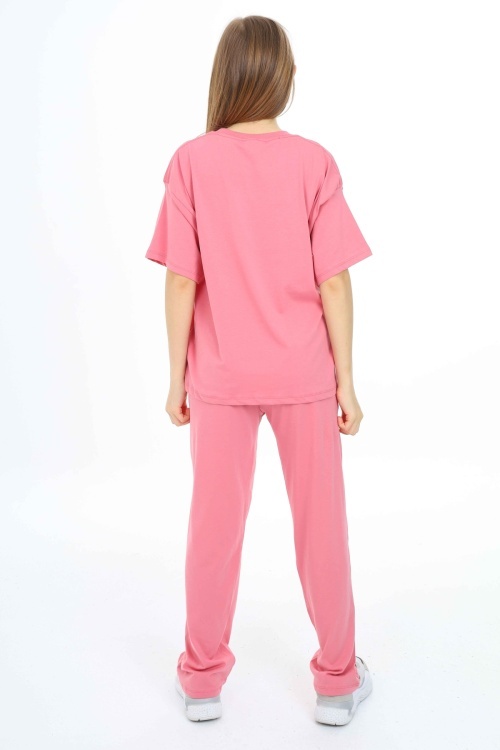 Pembe Enjoy Yazılı Şeritli Kız Çocuk Takım 18705