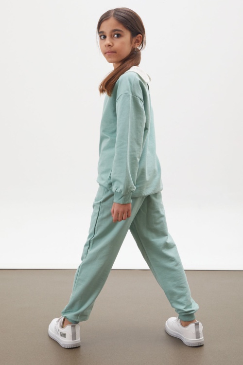 Yeşil Çiçekli Örgü Yakalı Kız Çocuk Alt Üst Takım 17942