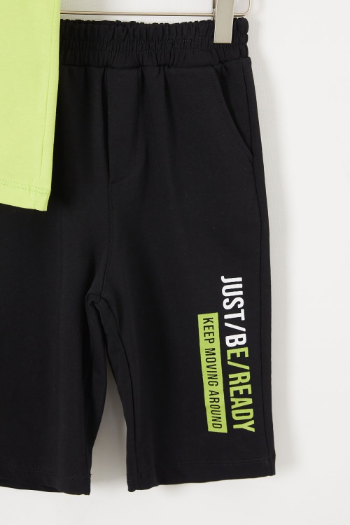 Yeşil Yazı Baskılı Göğüs Cepli Erkek Çocuk Şortlu Takım 18615