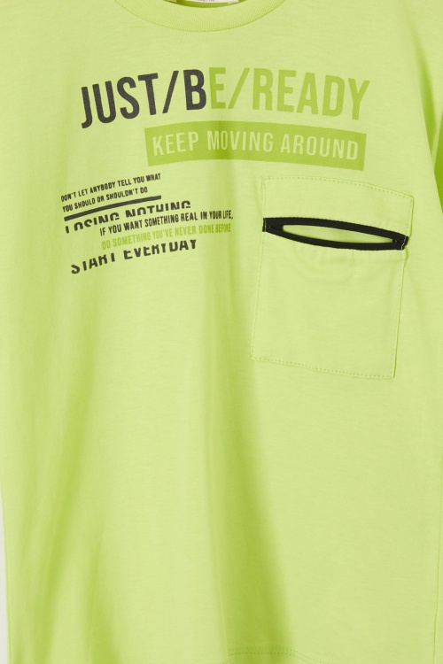 Yeşil Yazı Baskılı Göğüs Cepli Erkek Çocuk Şortlu Takım 18615