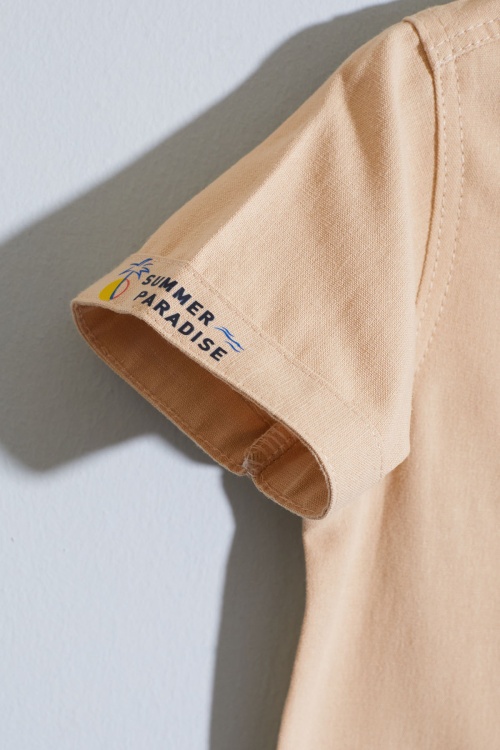 Bej Yazı Baskılı Gömlekli Jean Şortlu Erkek Çocuk Takım 18965