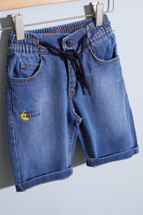 Bej Yazı Baskılı Gömlekli Jean Şortlu Erkek Çocuk Takım 18965