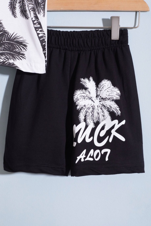 Beyaz Luck Yazı Baskılı Tişörtlü Erkek Çocuk Şortlu Takım 18844