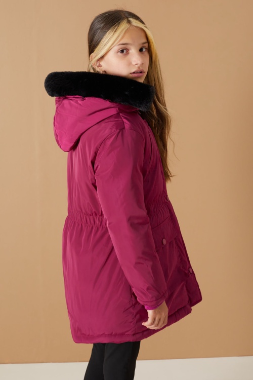 Fuşya Kapaklı Cepli Kız Çocuk Kapüşonlu Mont 19064