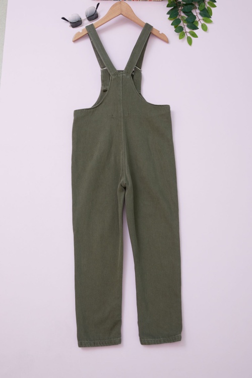 Haki Ayıcıklı Göğüs Cepli Kız Çocuk Salopet Tulum 18754