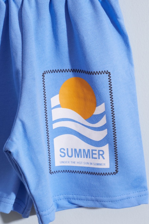 Mavi Çizgili Summer Baskılı Erkek Çocuk Şortlu Takım 18932