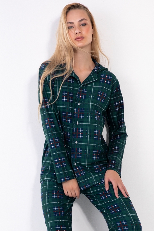 Yeşil Ekose Desenli Bayan Pijama Takımı 20131