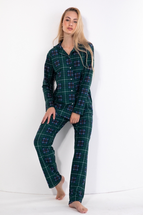 Yeşil Ekose Desenli Bayan Pijama Takımı 20131