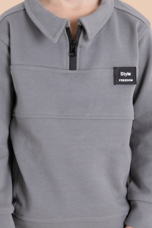 Füme Fermuar Yakalı Sweatshirt ve Jean Pantolonlu Erkek Çocuk Takım 20110