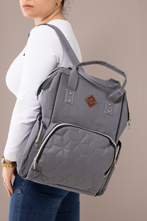 Gri Kapitoneli Çok Fonksiyonlu Anne Bebek Bakım Çantası 19714