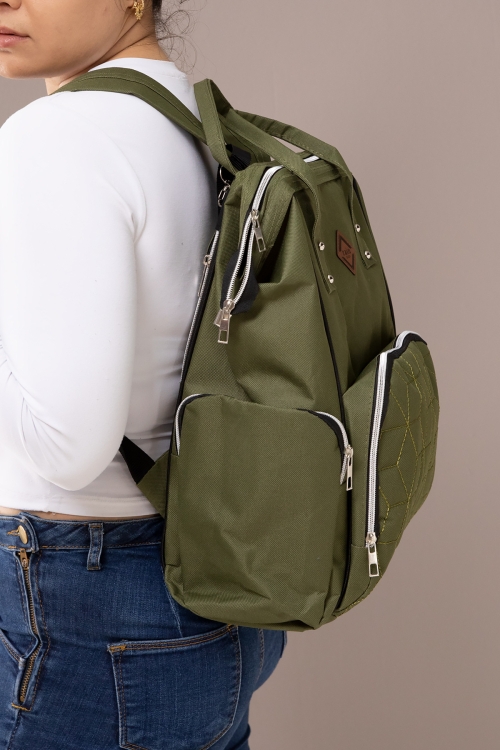 Haki Kapitoneli Çok Fonksiyonlu Anne Bebek Bakım Çantası 19715