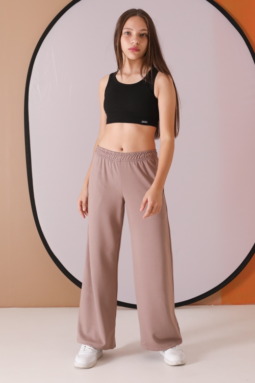 Kahve Geniş Paça Kesim Basic Kız Çocuk Pantolon 19746