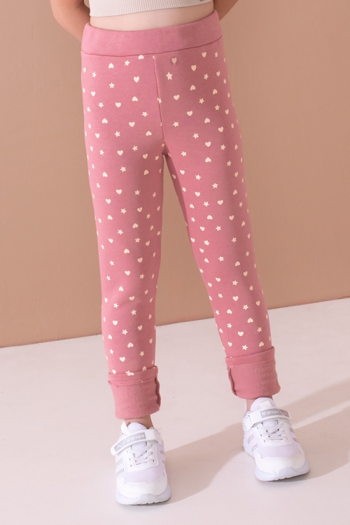 Kız Çocuk Pembe Beli Lastikli Desenli Şardonlu Tayt 19705