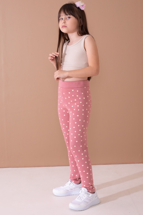 Kız Çocuk Pembe Beli Lastikli Desenli Şardonlu Tayt 19705