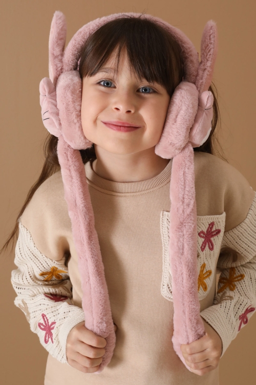 Koyu Pembe Ayıcık Figürlü Hareketli Peluş Kulaklık 19736