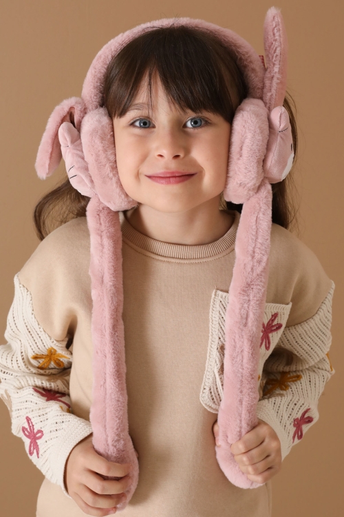 Koyu Pembe Ayıcık Figürlü Hareketli Peluş Kulaklık 19736