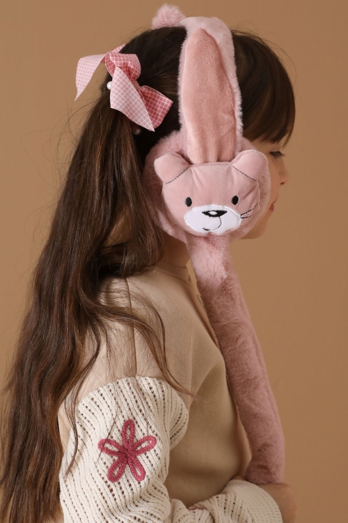Koyu Pembe Ayıcık Figürlü Hareketli Peluş Kulaklık 19736