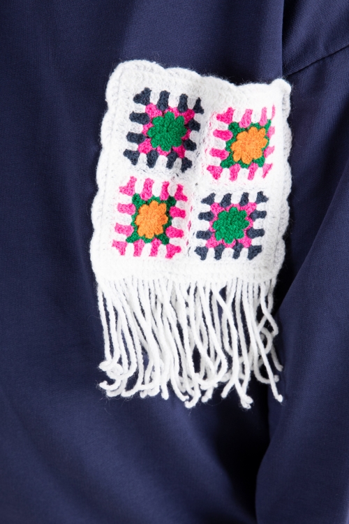 Lacivert Dantel Cep Detaylı Bisiklet Yaka Kız Çocuk Eşofman Takımı 20147