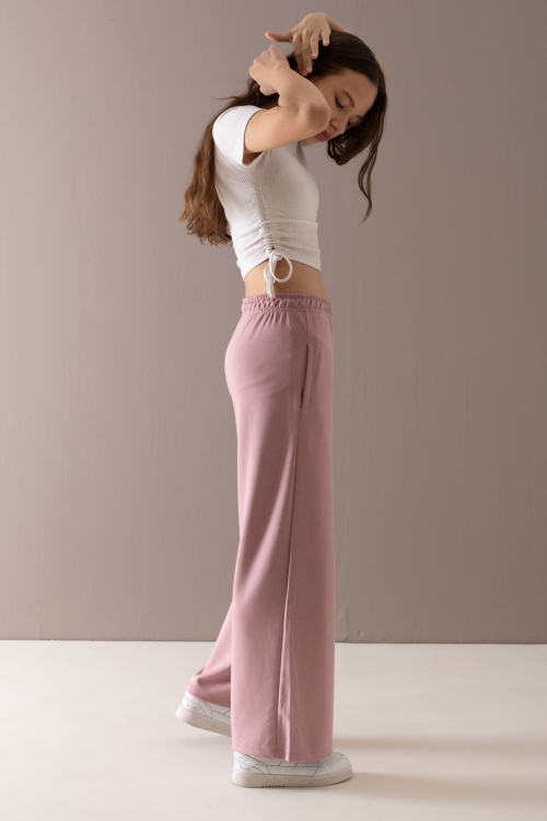 Pembe Geniş Paça Kesim Basic Kız Çocuk Pantolon 19786