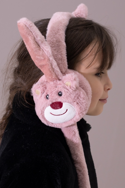 Pembe Gülen Yüz Ayıcıklı Hareket Ettirilebilir Peluş Kulaklık 19799