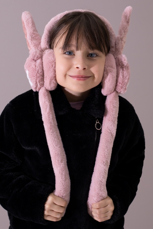 Pembe Gülen Yüz Ayıcıklı Hareket Ettirilebilir Peluş Kulaklık 19799