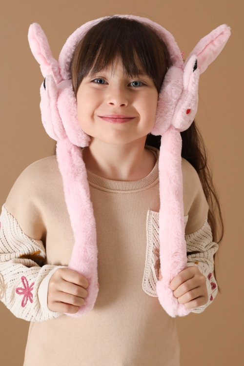 Pembe Kedi Figürlü Hareketli Peluş Kulaklık 19729