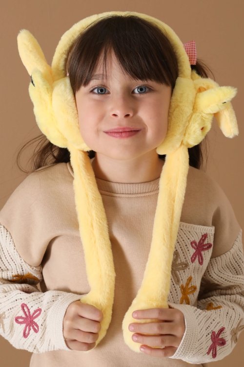 Sarı Kedi Figürlü Hareketli Peluş Kulaklık 19730