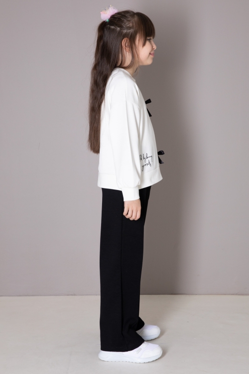 Siyah Fiyonklu Badili Geniş Paça Pantolonlu Kız Çocuk Takım 19880