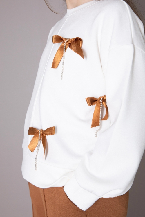 Taba Fiyonklu Badili Geniş Paça Pantolonlu Kız Çocuk Takım 19881