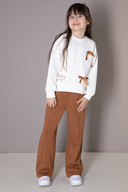 Taba Fiyonklu Badili Geniş Paça Pantolonlu Kız Çocuk Takım 19881