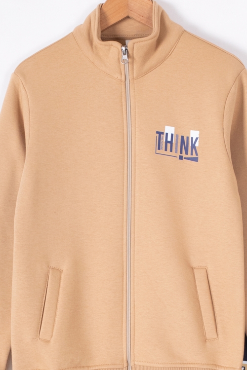 Taba Yazı Baskılı Hırkalı Erkek Çocuk Şardonlu Eşofman Takımı 19626