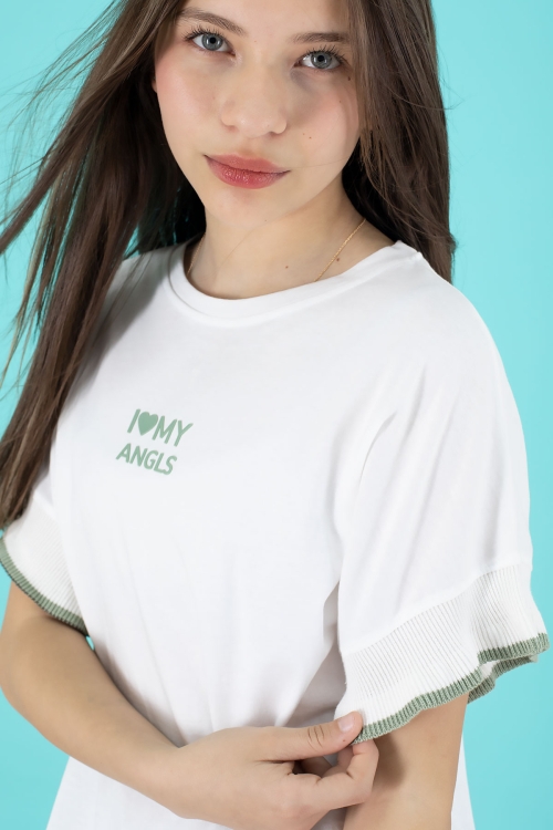 Açık Haki Yazılı Oversize Tişörtlü Paraşüt Pantolonlu Kız Çocuk Takım 20295