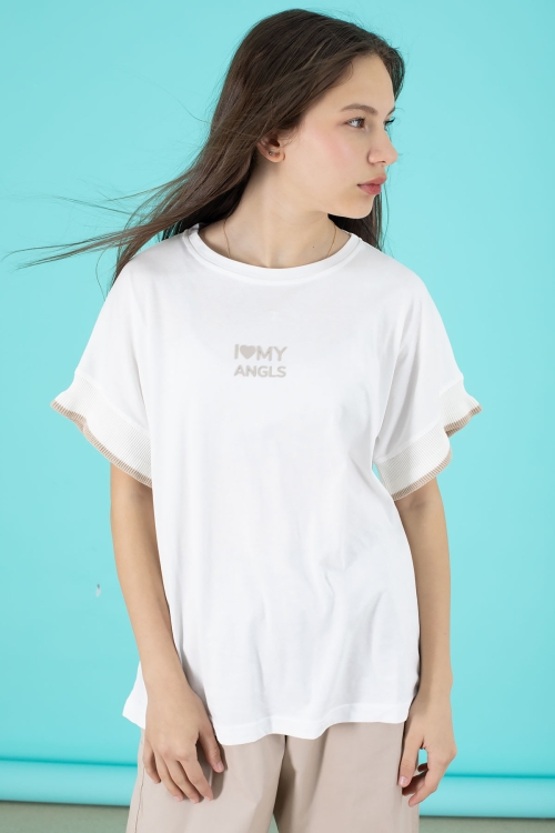 Bej Yazılı Oversize Tişörtlü Paraşüt Pantolonlu Kız Çocuk Takım 20297