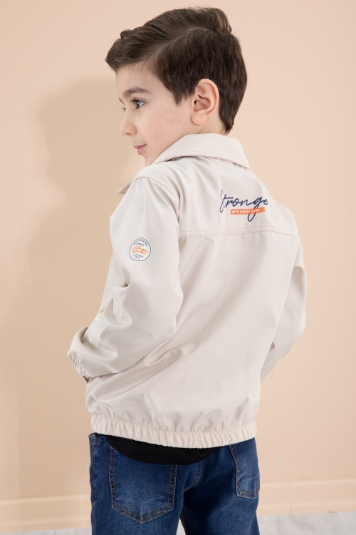 Erkek Çocuk Bej Sırtı Baskılı Fermuarlı Ceketli Pantolonlu 3lü Takım 20277