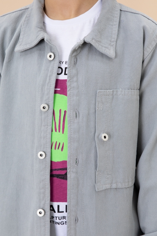 Erkek Çocuk Gri Baskılı Tişörtlü Jean Gömlekli 2li Takım 20030