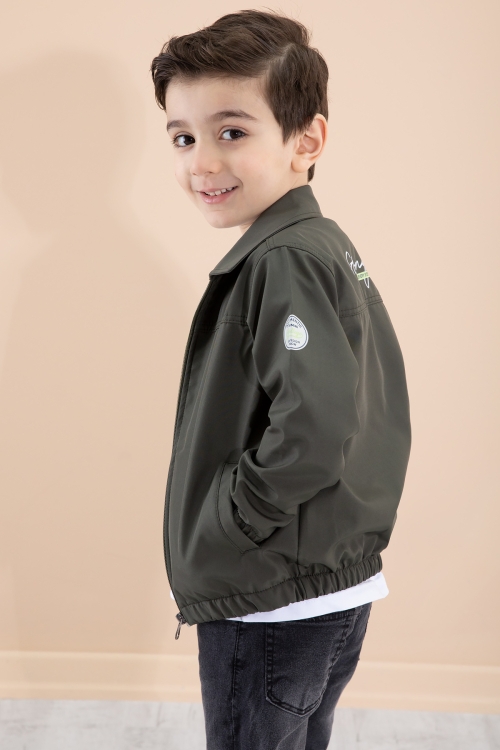 Erkek Çocuk Haki Sırtı Baskılı Fermuarlı Ceketli Pantolonlu 3lü Takım 20281